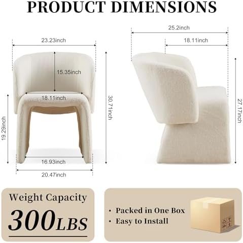 NORDICANA Barrel Dining Room Chair with Arms, Off-White