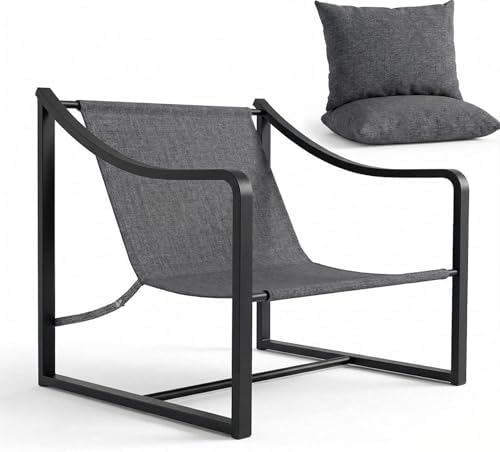 Accent Chairs Set of 2, Metal Frame Sling Outdoor Chairs with Metal Frame and...