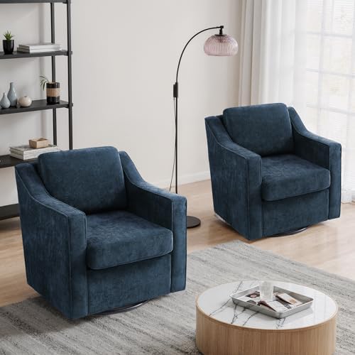 Swivel Accent Chairs Set of 2, Chenille Armchair with Lumbar, Navy