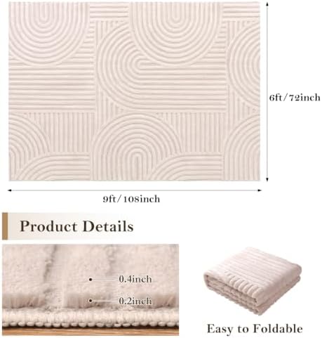 Ciicool 6x9 Large Area Rug for Living Room,Beige Washable High-Low Pile