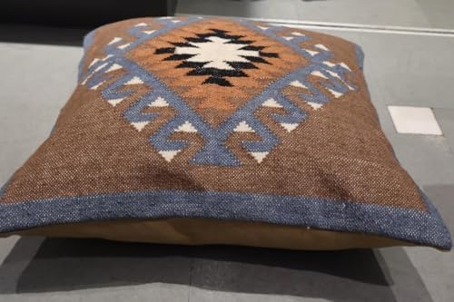 Handmade 100% Wool Kilim Pillow Cover – 18x18 Inches, Durable Indian Cushion ...