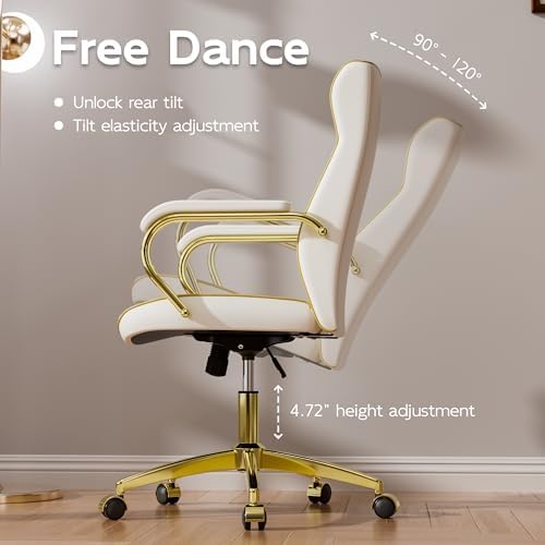 HomeZeer White and Gold Office Chair, Luxury Leather Executive Desk Chair
