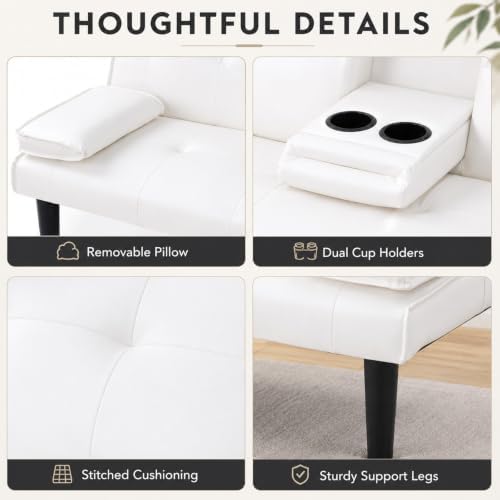 67"Modern Futon Sofa Bed,Convertible 3 in 1 Sleeper Bed Couches with Adj...