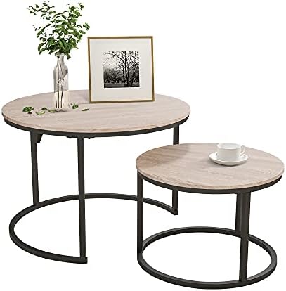 HOJINLINERO Round Coffee Table,Nesting Coffee Table Set of 2,Center Tables fo...