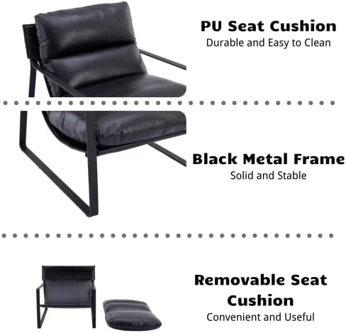 HEAH-YO Modern PU Leather Accent Armchair, Upholstered Living Room Chair with...