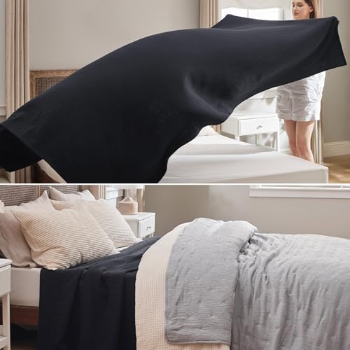 Bedsure 100% Cotton Blanket, Herringbone Weave, Queen Size, Black