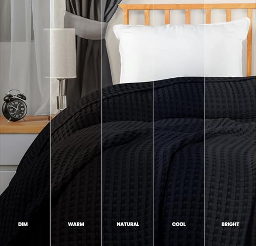 Utopia Bedding 100% Cotton Waffle Blanket Queen Size Black, 90x90 Inch
