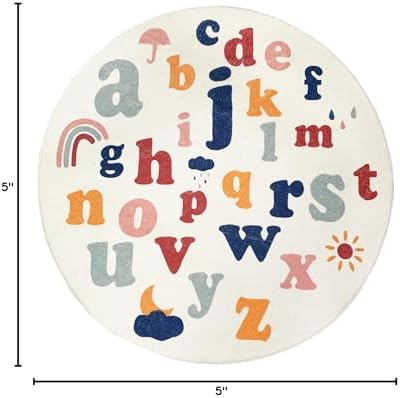 ABREEZE Large Round Kids Play Mat 5.3ft,Fluffy Faux Wool Kids Rug Non-Slip Ch...