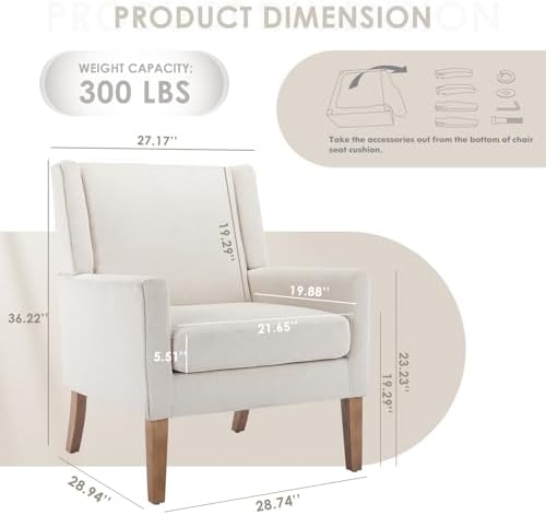 COLAMY Modern Wingback Living Room Chair, Upholstered Fabric Accent Armchair,...
