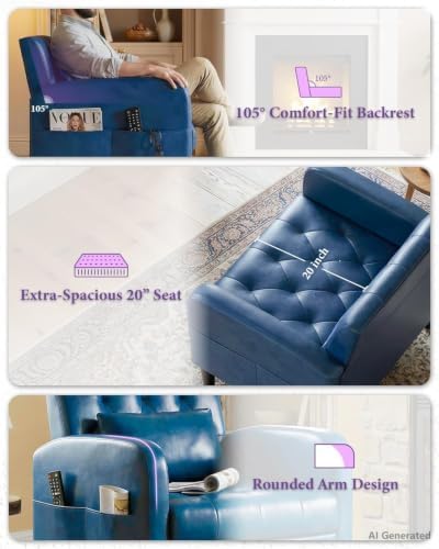 Leather Accent Chair w/Storage, Comfy Modern Living Room Chair, Armchair