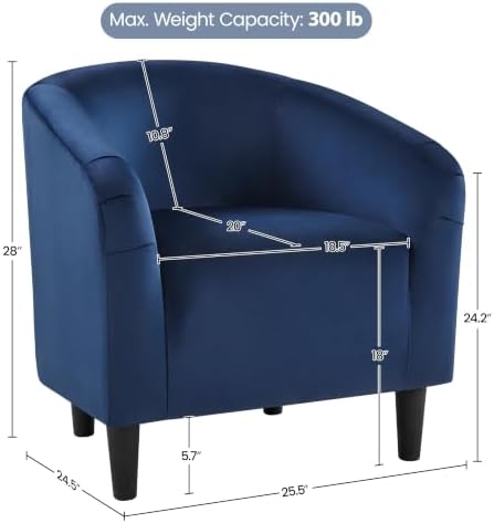 Yaheetech Small 25.5in Wide Velvet Barrel Accent Chair Bedroom, Navy Blue