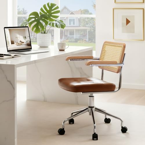 Zesthouse Leather Office Desk Chair with Wheels, Mid Century Rolling Desk Cha...