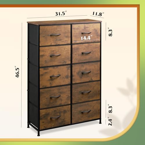 WLIVE Tall Dresser for Bedroom, Rustic Brown Wood Grain Print