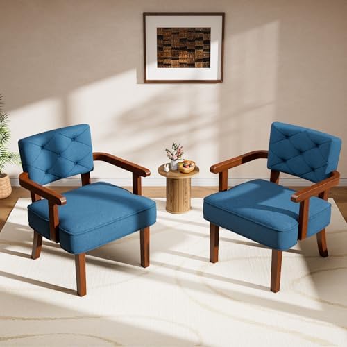 Modern Accent Chair for Bedroom, Mid-Century Arm Chairs with Wood Arms