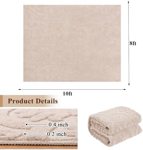 U'Artlines 8x10ft Washable Area Rug for Living Room,Neutral Beige Rugs