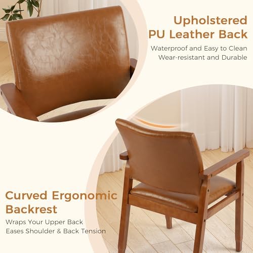 NOBPEINT Mid-Century Modern Dining Chairs with Armrest Set of 1, PU Leather U...