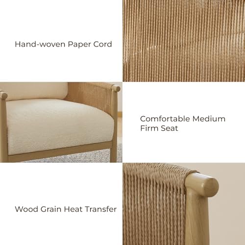 CHITA Braid Accent Chair, Wood-Like Finish Grain Metal Frame (1, Cream)
