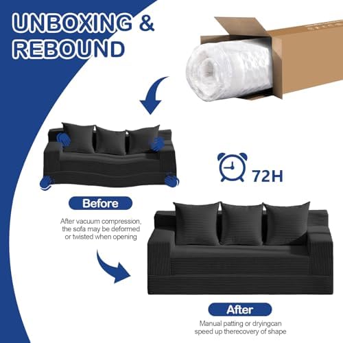 2 in 1 Convertible Boneless Couch Bed, Corduroy futon Sofa Bed, Compression F...