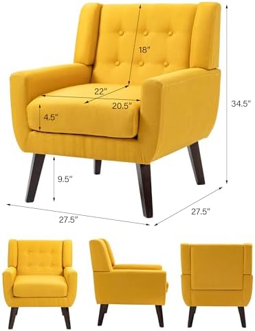 Accent Chair Set of 1, Comfy Reading Armchair, Yellow