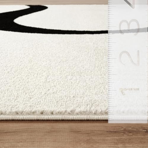 Abani Black and Cream Area Rug | White Abstract Swirl Wave Carpet | 8' x ...