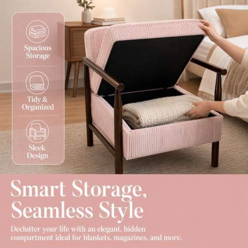 Komene Mid Century Modern Storage Chair with Ottoman, Upholstered Accent Armc...