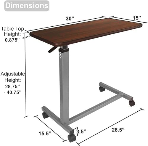 Vaunn Medical Adjustable Overbed Bedside Table with Wheels (Hospital and Home...