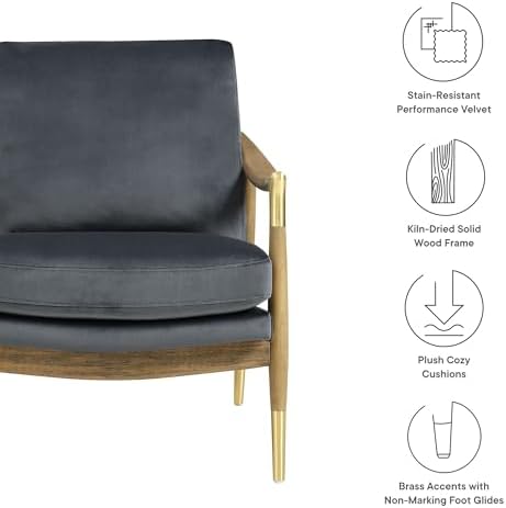 Modway Langford Stain-Resistant Performance Velvet Armchair – Mid Century Mod...