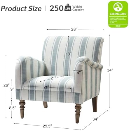 HULALA HOME Farmhouse Accent Chair with Stripe Pattern, Blue