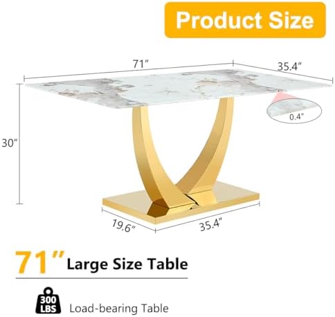 Faux Marble Dining Table, 71" Modern Dining Table, White, for 6-8