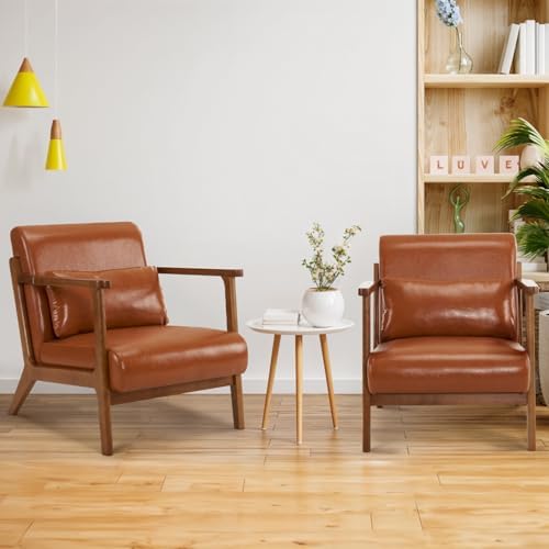 MOJAY Modern Accent Chair with Ottoman, PU Leather Upholstered Armchair Livin...