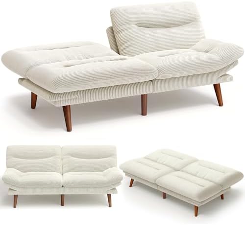AMADA 66"Convertible Futon Sofa Bed, Corduroy Folding Futon Set with Adj...