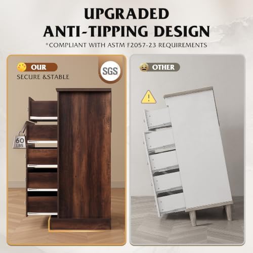WLIVE 5 Drawer Dresser, 45" Tall Dresser for Bedroom with Exclusive Anti...