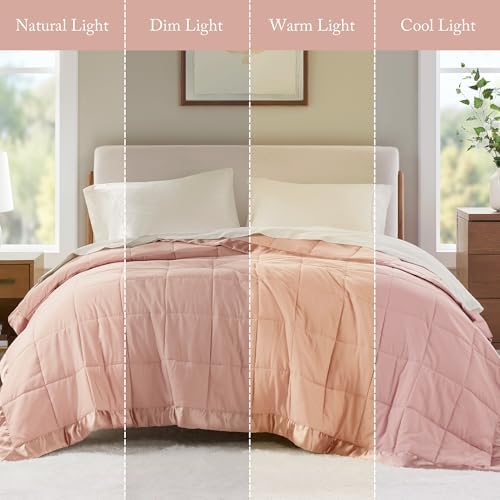 Madison Park Down Alternative Queen Blanket for Bed, Satin Trim, Blush