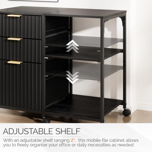 VINGLI 3 Drawer Mobile File Cabinet Printer Stand, Fluted Filing Cabinet with...
