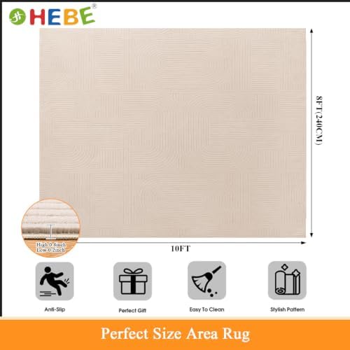 HEBE 8x10 Area Rugs for Living Room,Washable Non Slip Textured Bedroom Rug
