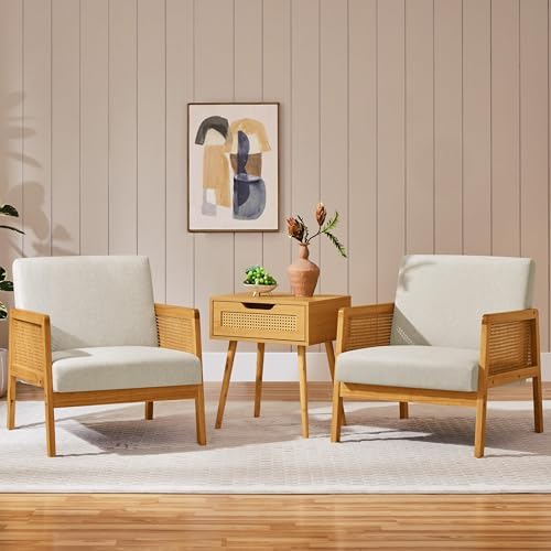 Yaheetech Rattan Accent Chairs Set of 2, Boho Vintage Armchairs, Beige