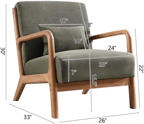 INZOY Mid Century Modern Accent Chair with Wood Frame, Upholstered Living Roo...