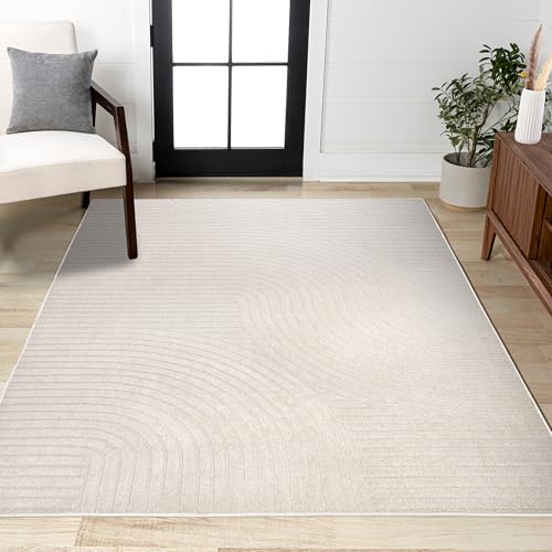 JONATHAN Y Hallie High-Low Curve Ivory/Cream Indoor/Outdoor Area Rug, 4x6, Mi...