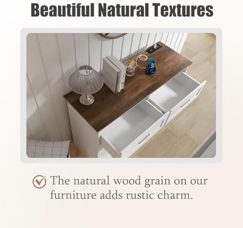 GEPELCN Farmhouse Dresser for Bedroom 6 Drawers Dresser with Power Outlets Ru...