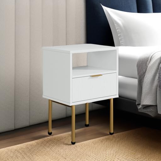 Masupu Nightstand,Mid-Century Modern Bedside Table with Storage Drawer and Op...