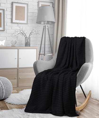 Utopia Bedding 100% Cotton Waffle Blanket Queen Size Black, 90x90 Inch