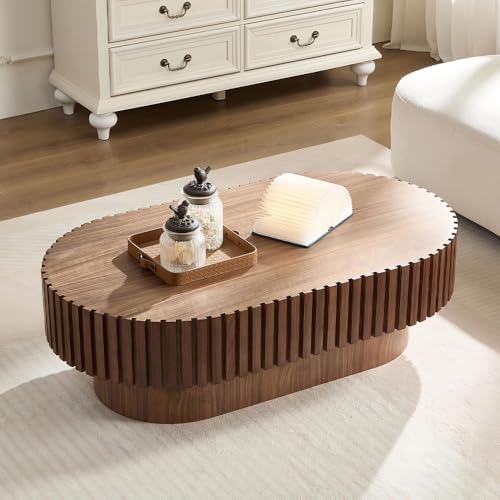 Oval Coffee Table for Living Room Fluted Coffee Table with Pedestal Modern Ha...