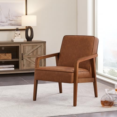 Yaheetech Accent Chair, Mid-Century Modern, Light Brown