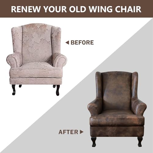 ANARACHON Leather Look Wingback Chair Covers, 2-Piece Wing Chair slipcover, S...