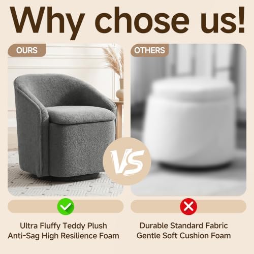 Swivel Accent Chair,Vanity Stool with Storage 360 ° Rotation Teddy Fleece Com...