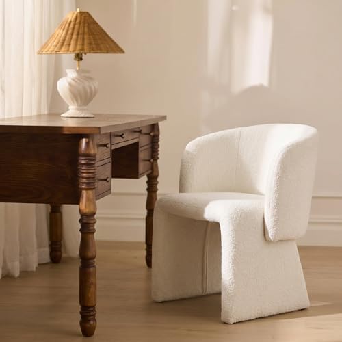 NORDICANA Barrel Dining Room Chair with Arms, Off-White