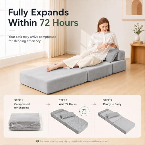 Folding Sofa Bed, Convertible Sleeper Chair, No Assembly (Gray)