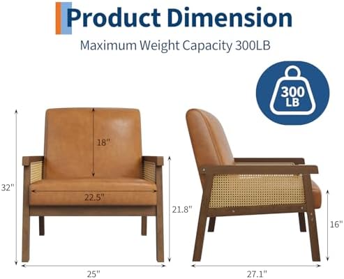 IDEALHOUSE Rattan Accent Chair with Wooden Frame and High Back, Brown