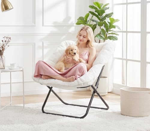 Comfy Saucer Chair Folding Reading Lounge Chair Living Room Chairs, White