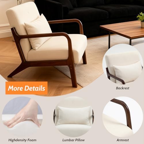 Modern Accent Chair, Cotton Linen Fabric Upholstered Lounge Armchair with Sol...